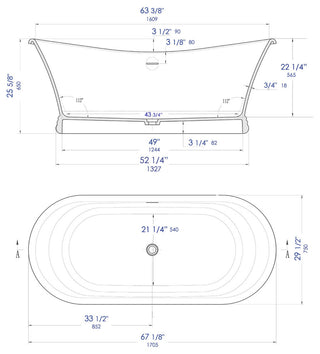 67" White Matte Pedestal Solid Surface Resin Bathtub