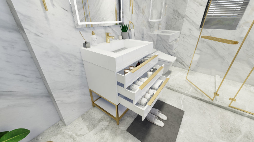 Madison 30" Freestanding Vanity with Reinforced Acrylic Sink, High Gloss White