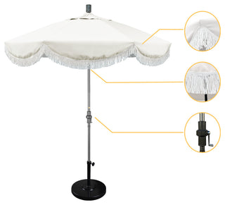 7.5' Bronze Surfside Patio Umbrella With Ribs and White Fringe, Aruba