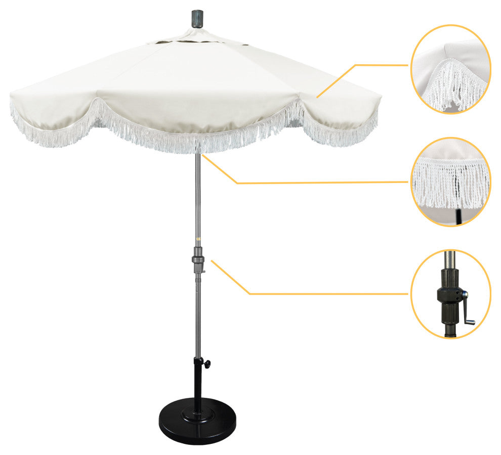 7.5' Bronze Surfside Patio Umbrella With Ribs and White Fringe, Aruba