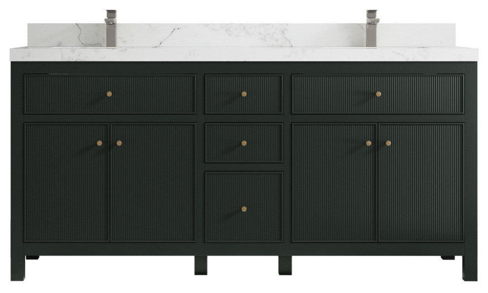 Sonoma 72 Double Sink Reeded Bath Vanity in Dark Forest Green 2" Calacatta Nuvo