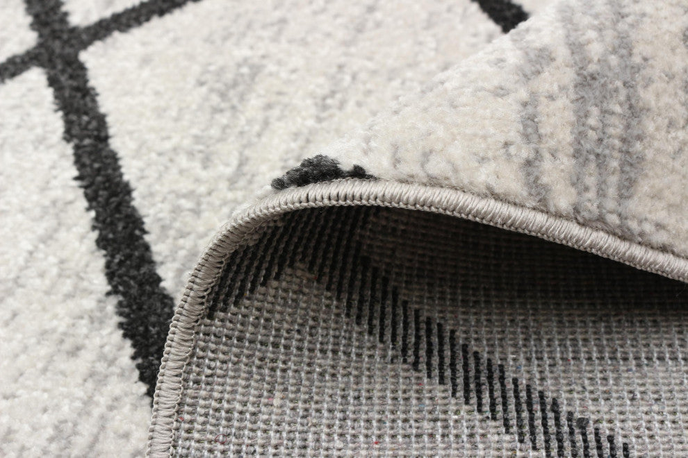 Aqua Damali Area Rug, Ivory/Black, 2'6"x8'
