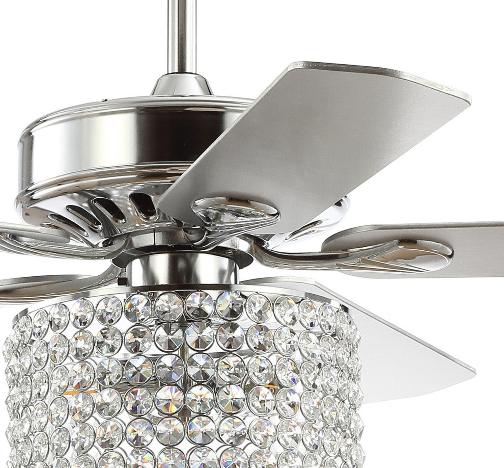 Brandy 52" 3-Light Crystal LED Ceiling Fan With Remote, Chrome