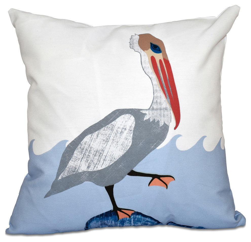Bird Wave, Animal Print Pillow, Gray, 18"x18"