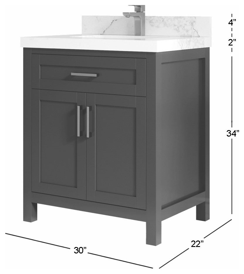 Cambridge 30 Single Sink Bath Vanity in Black 2" Calacatta Gold