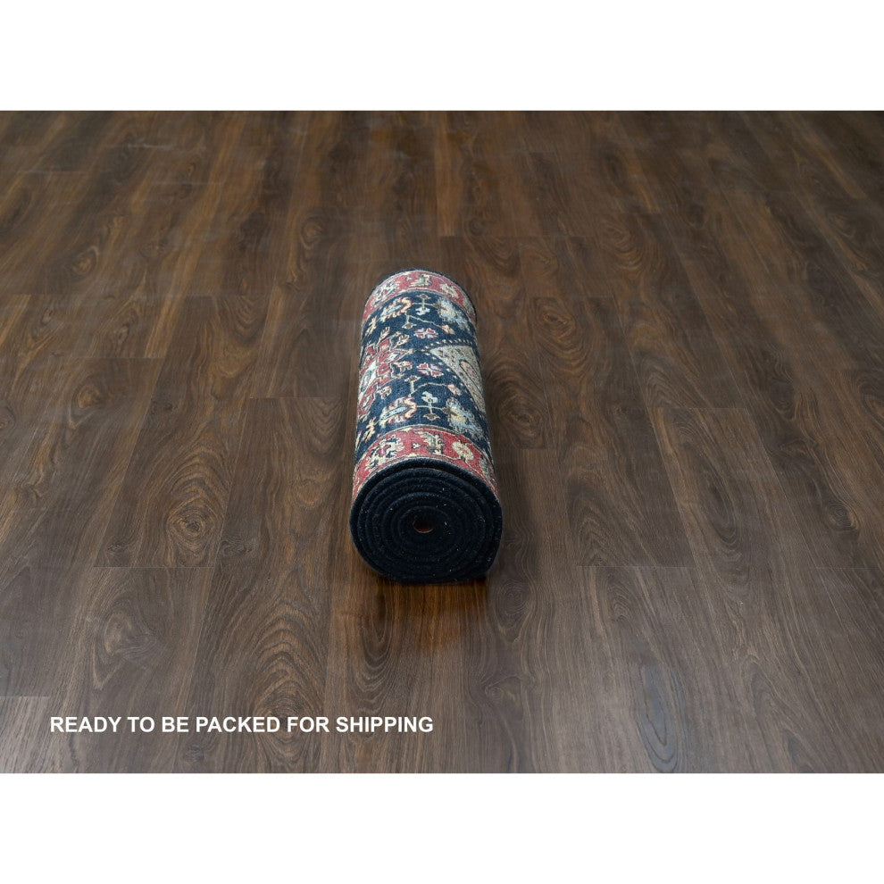 Pastel Black Hand Knotted Karjihooz Design Wool Runner Rug, 2'9"x11'10"