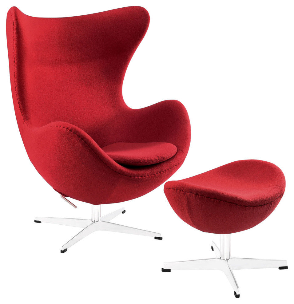 Modern Contemporary Living Room Lounge Chair and Ottoman Set Red