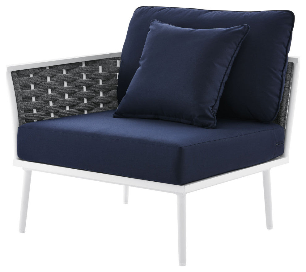 Lounge Sectional Sofa Chair Set, Navy White, Aluminum, Modern, Outdoor Patio