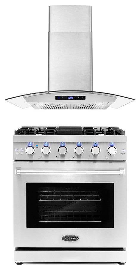 2-Piece Kitchen, 30" Gas Range and 30" Wall Mount Range Hood