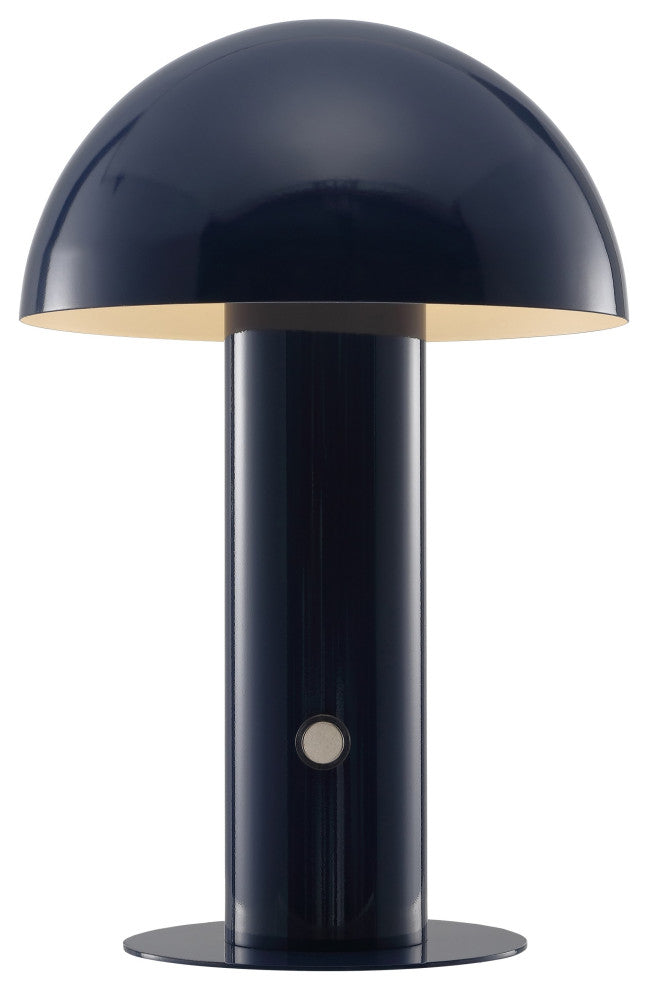 Boletus 10.75" Rechargeable/Cordless Iron LED Mushroom Table Lamp, Navy