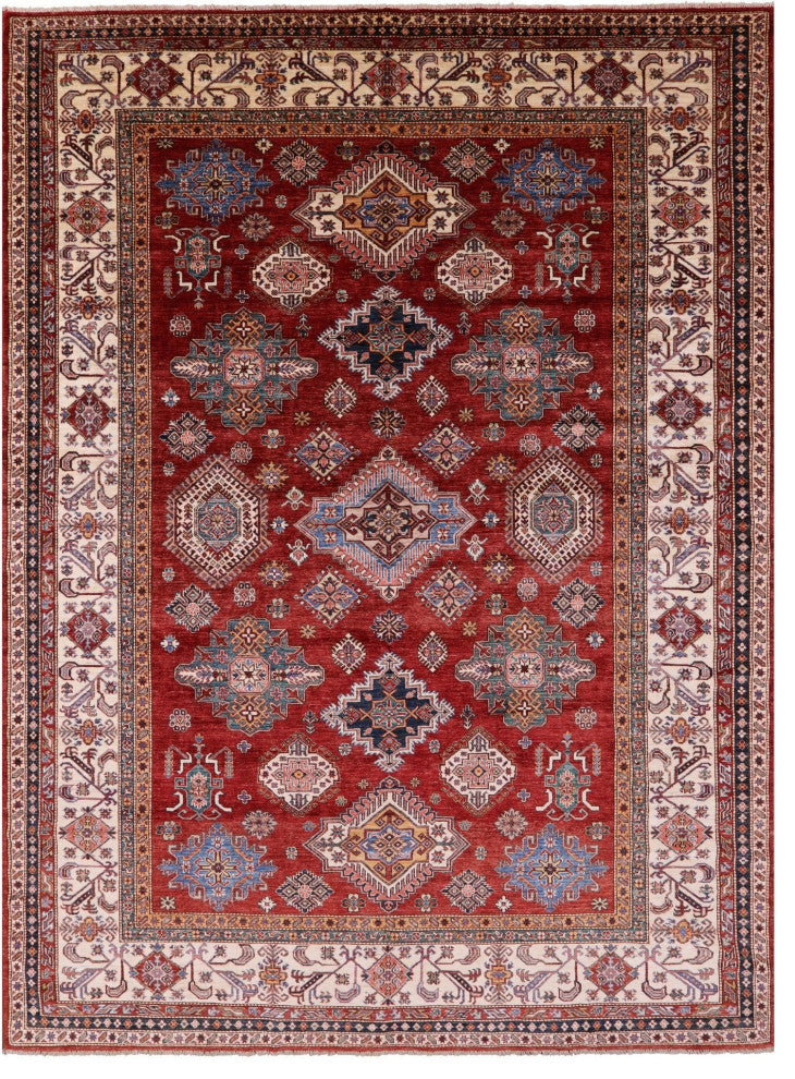 8' 9" X 12' 0" Handmade Super Kazak Geometric Rug Q10611