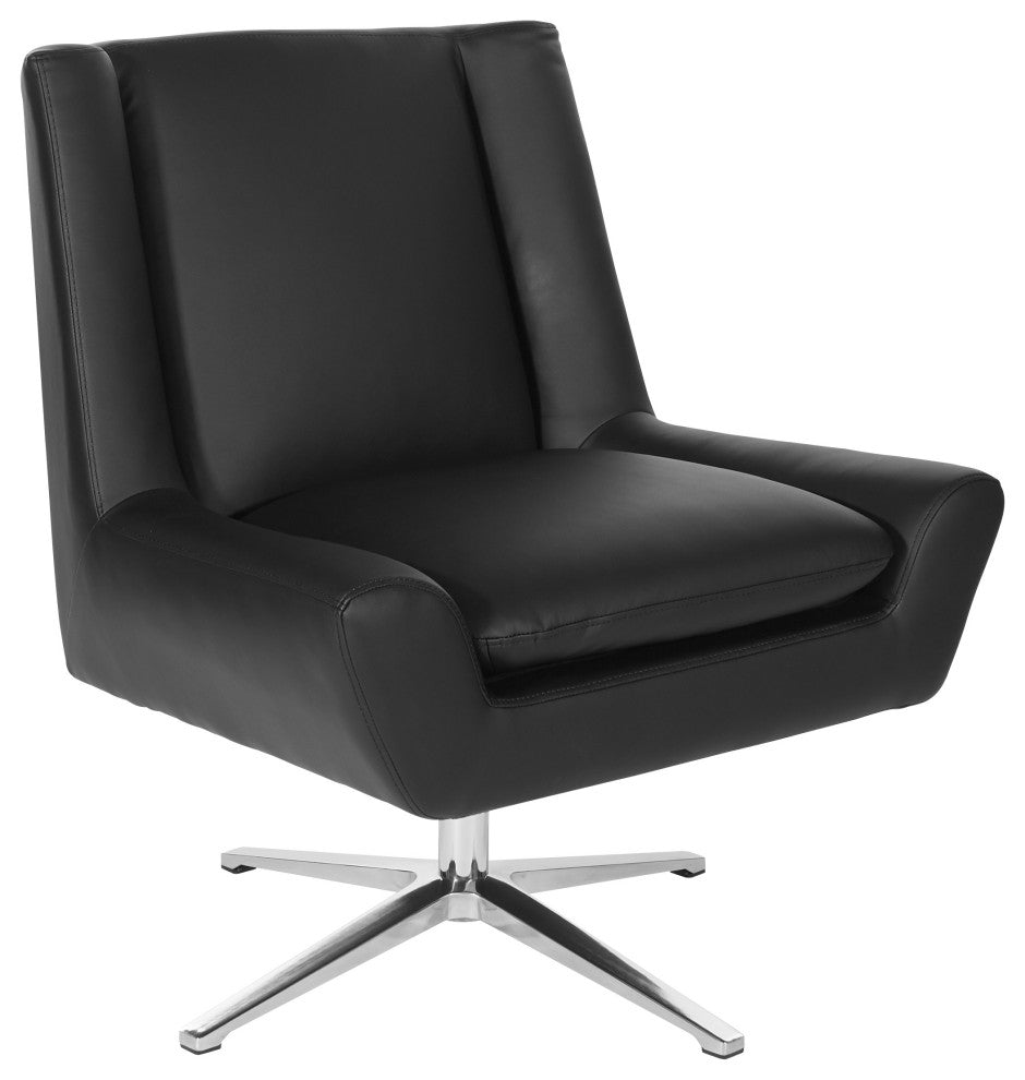 Faux Leather Guest Chair, White Faux Leather and Aluminum Base, Black
