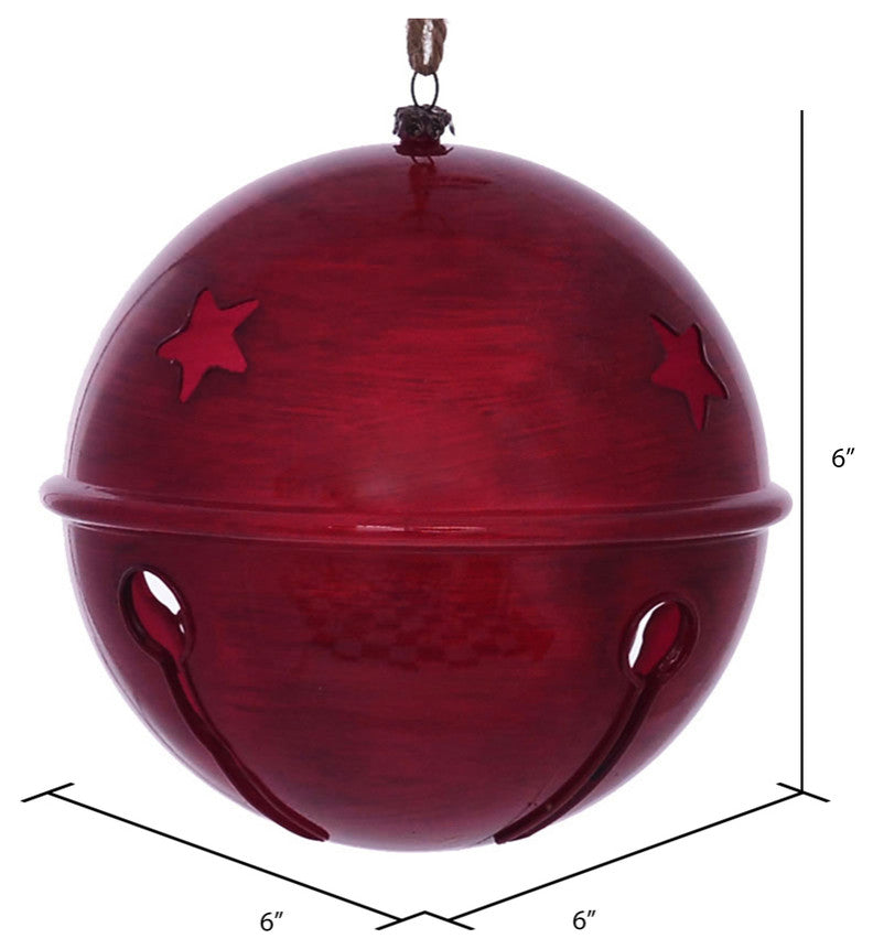 Vickerman Mc198303 6" Red Wood Grain Bell Christmas Ornament, Pack of 2