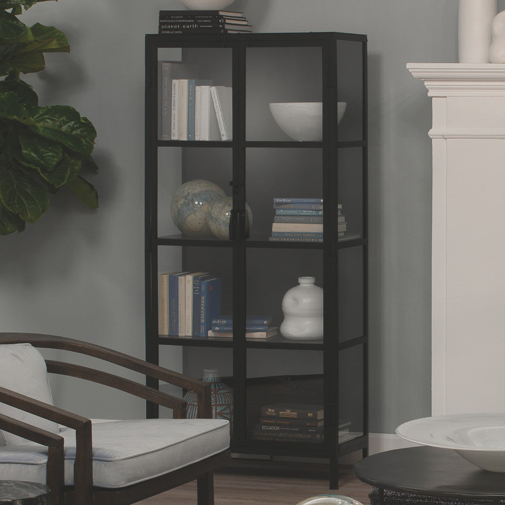 Union Tall Curio Cabinet, Black Iron and Clear Glass