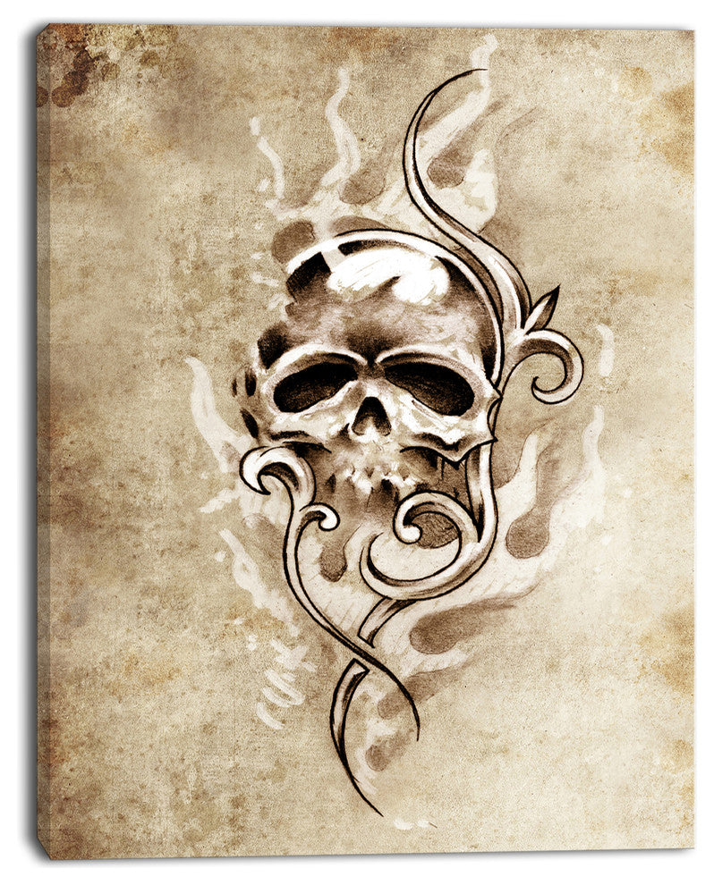 "Vintage Style Skull Devil Tattoo" Digital Art Canvas Print