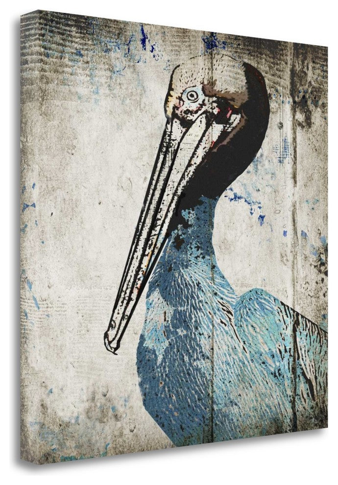 "Rustic Blue Pelican" By Sarah Ogren, Giclee Print on Gallery Wrap Canvas