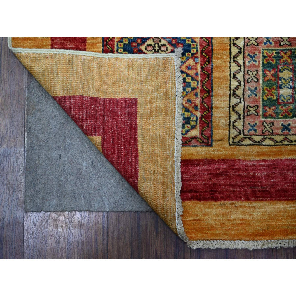 Ochre Brown Wool Afghan Super Kazak Garden Design Hand Knotted Rug, 4'10"x6'3"