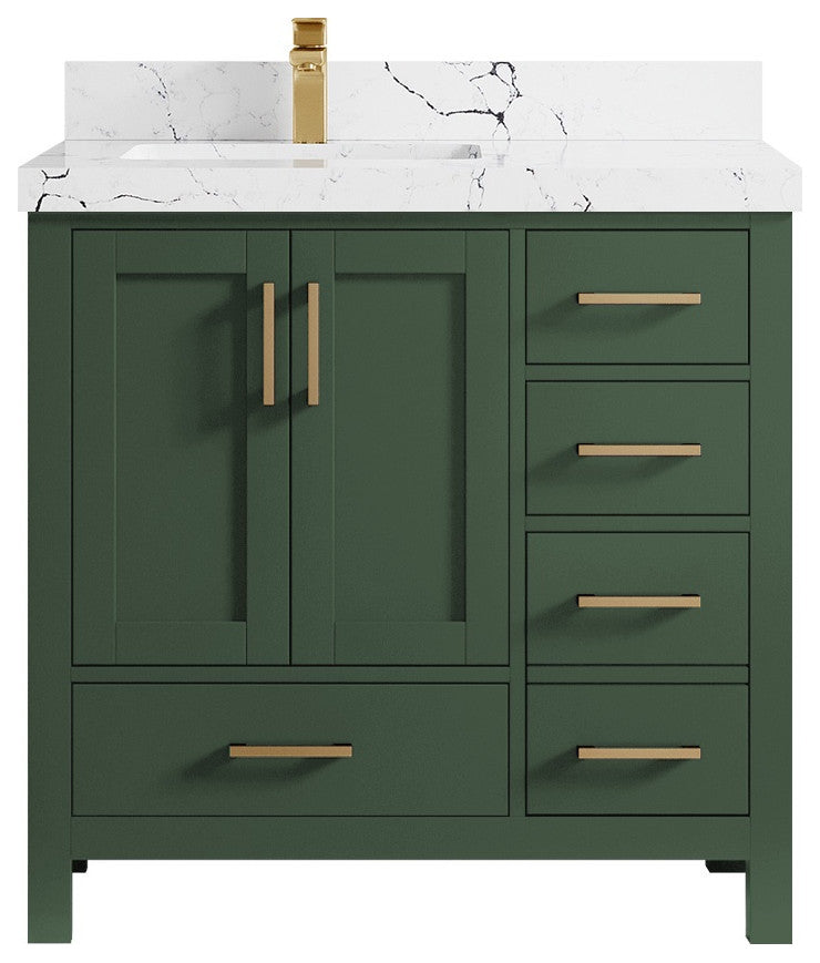 Malibu 36 Left Offset Bath Vanity in Lafayette Green 2" Viola Night