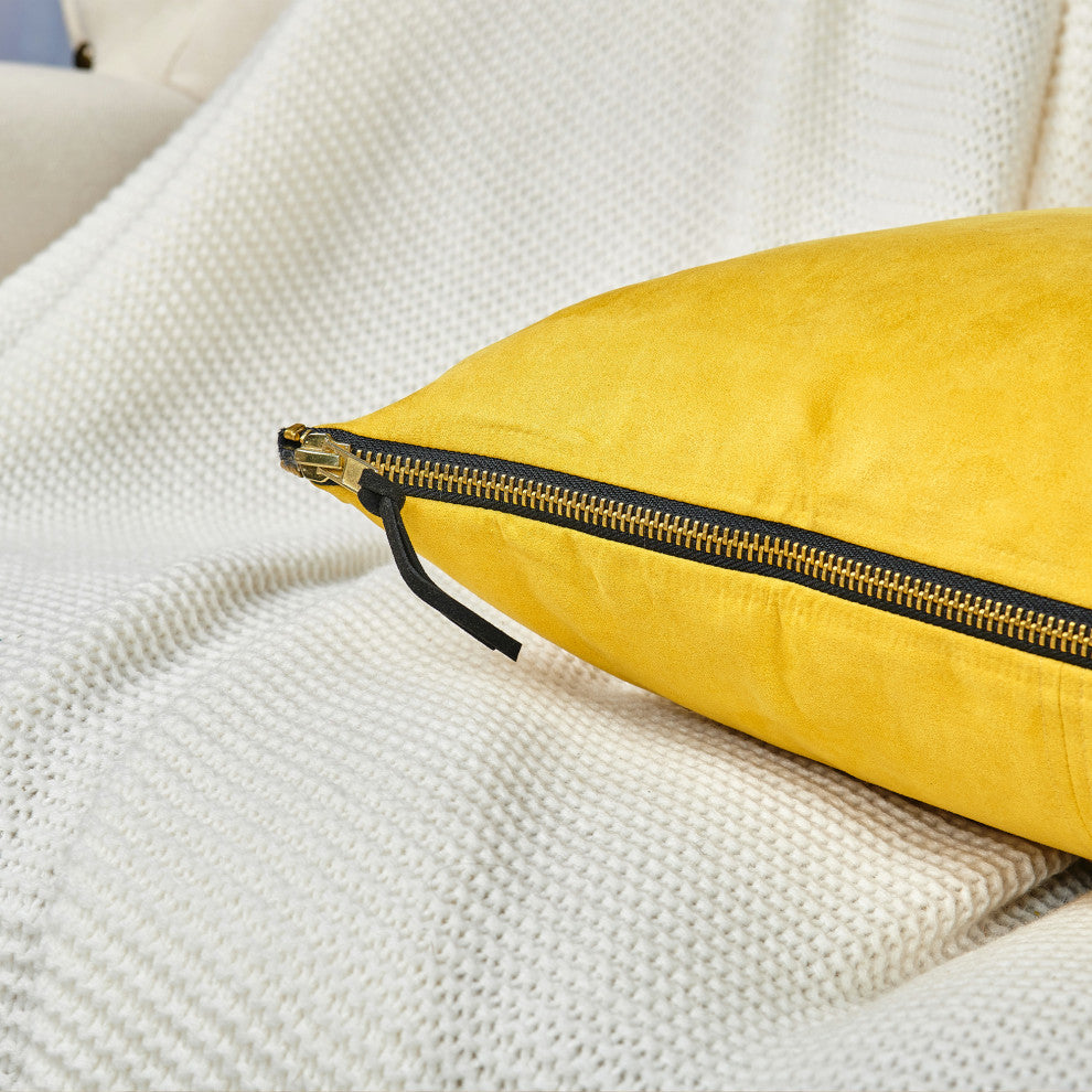 Suede Pillow Shell with Big Zipper, Lemon Curry, 20x20"