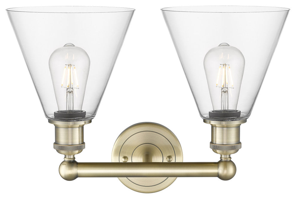Berkshire 2-Light 17" Bath Vanity Light, Antique Brass Finish, Clear Shade