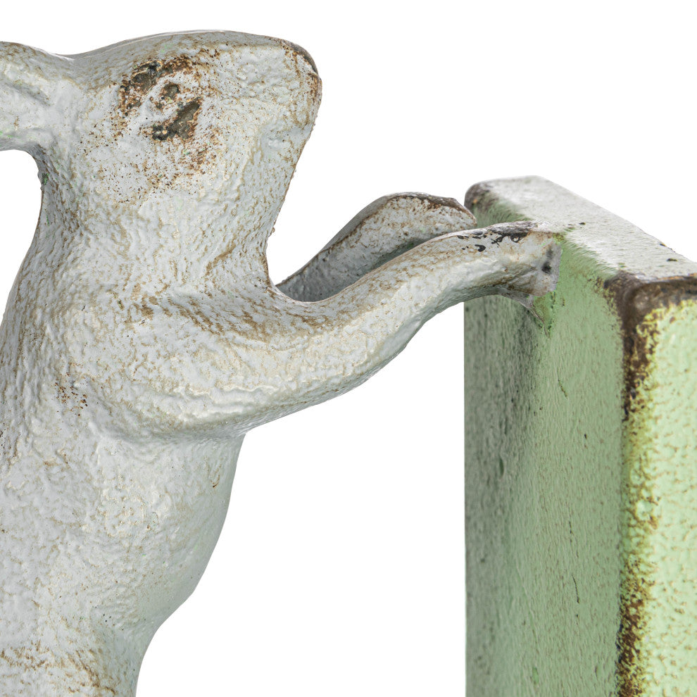 2-Tone Cast Iron Rabbit Bookends, Set of 2, Grey and Green