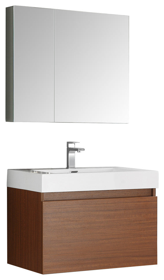 Fresca Mezzo 30" Teak Wall Hung Modern Bathroom Vanity With Medicine Cabinet
