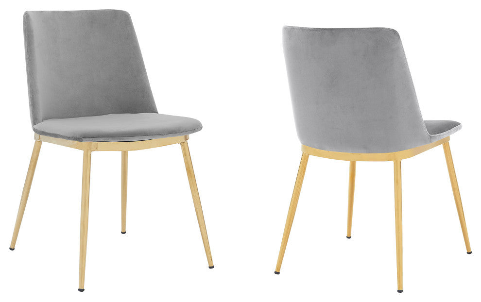 Messina Gray Velvet and Gold Metal Leg Dining Room Chairs, Set of 2