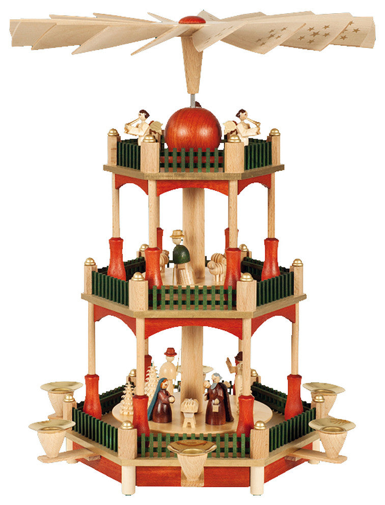 Richard Glaesser 3-Tier Pyramid With Nativity Scene- Stained Finish