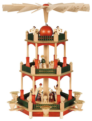 Richard Glaesser 3-Tier Pyramid With Nativity Scene- Stained Finish
