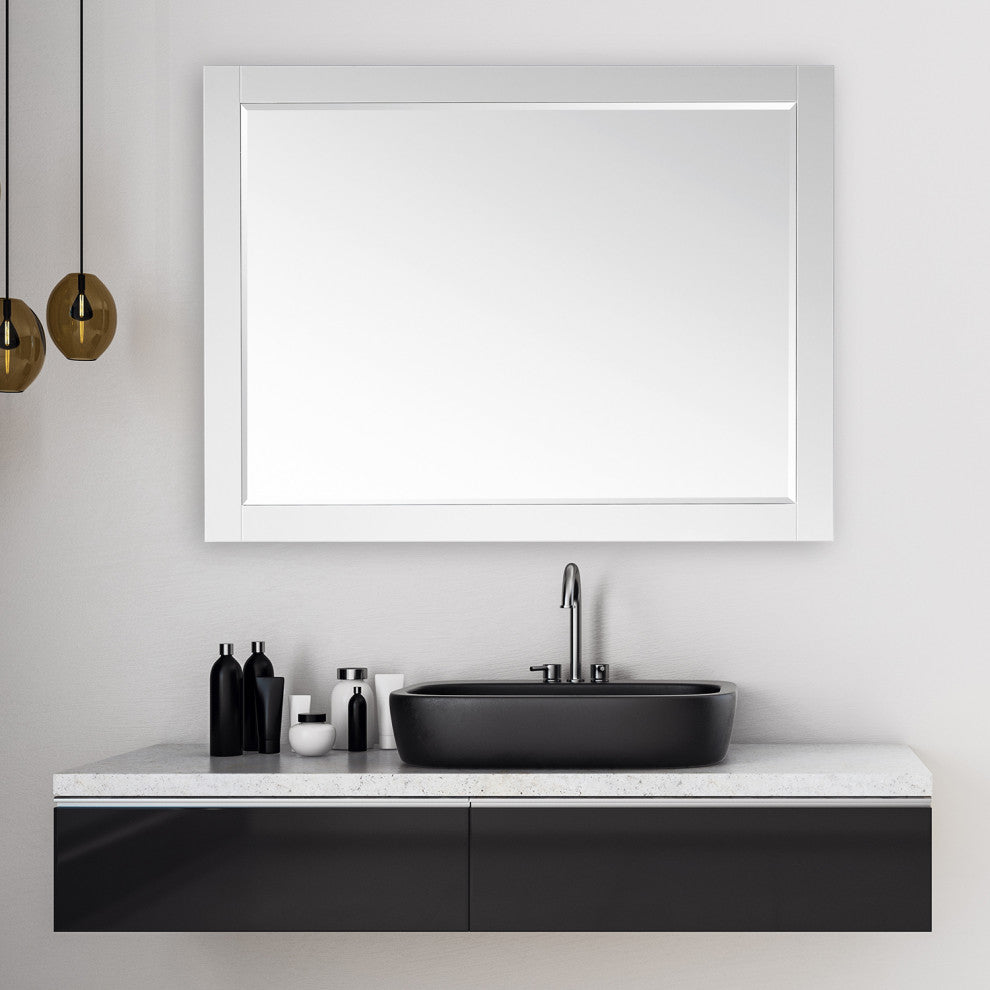 Ivy Rectangular Bathroom Wood Framed Wall Mirror, White, 48"
