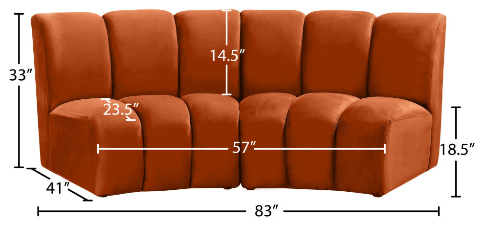 Infinity Channel Tufted Velvet Modular Chair, Cognac, 2 Piece