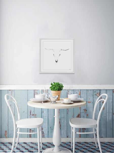 "Bleached Horns" Framed Painting Print, 32"x32"