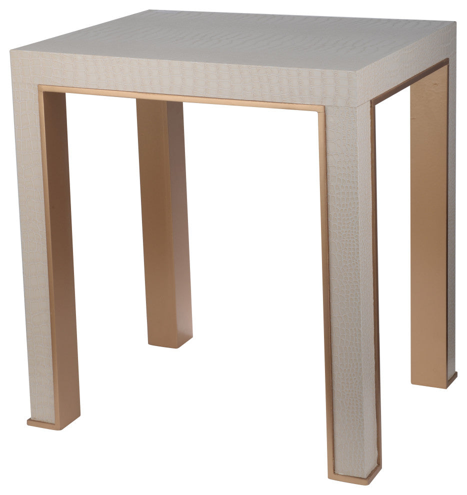 Benzara BM284914 Side End Tables, Faux Leather Upholstered, 2-Piece Set, Beige
