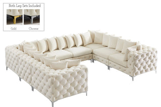 Tremblay Velvet Upholstered 8-Piece Modular U-Shaped Sectional, Cream