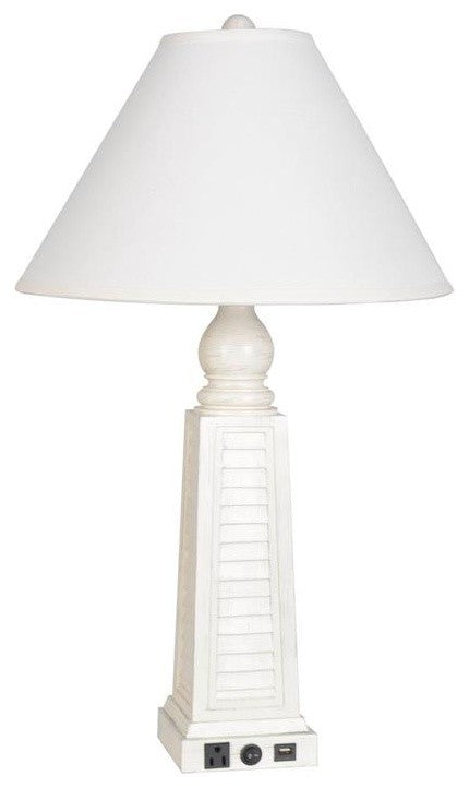 30" Shutter USB Polyresin Table Lamp, Cream (Set of 2)