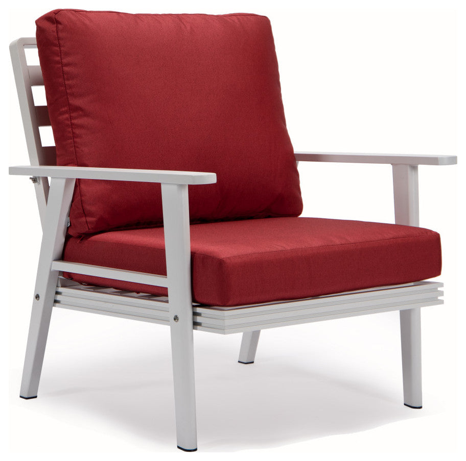 LeisureMod Walbrooke Patio Conversation Set With Fire Pit Table, Red