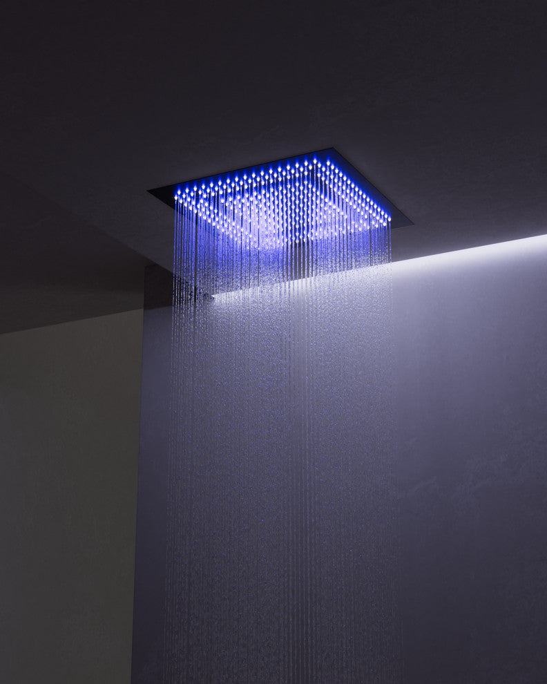 Thermostatic Shower Faucet LED 20" Rain Shower Head with 6 Body Jets, Matte Black