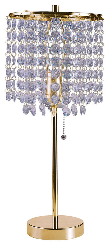 Benzara BM240890 Metal Stalk Design Table Lamp With Hanging Crystals Shade, Gold