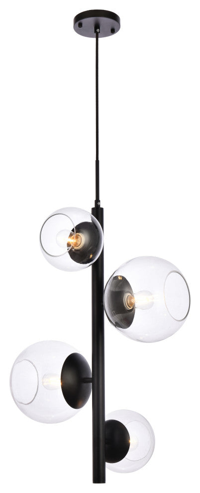 Warren 18" Pendant, Black With Clear Shade