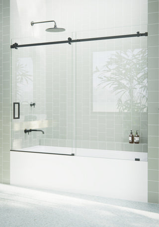 68-72"x60-Frameless Bath Tub Sliding Shower Door Square Hardware, Matte Black