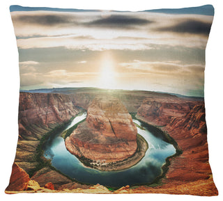 Horseshoe Bend At Sunset Landscape Printed Throw Pillow, 16"x16"