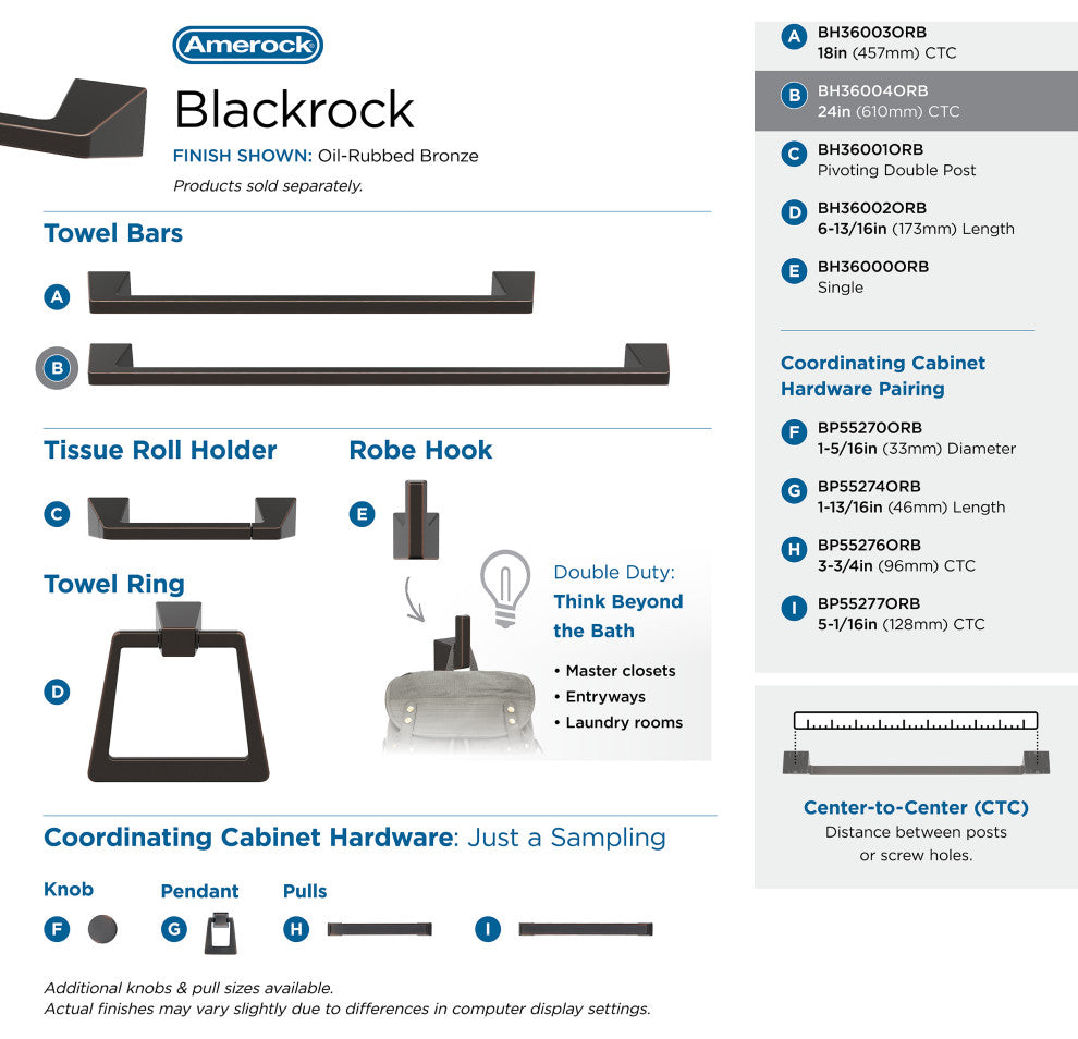 Amerock Blackrock Contemporary Towel Bar, Oil Rubbed Bronze, 24" Center-to-Cente
