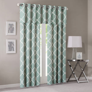 Madison Park Saratoga Fretwork Print Grommet Top Window Valance, Seafoam