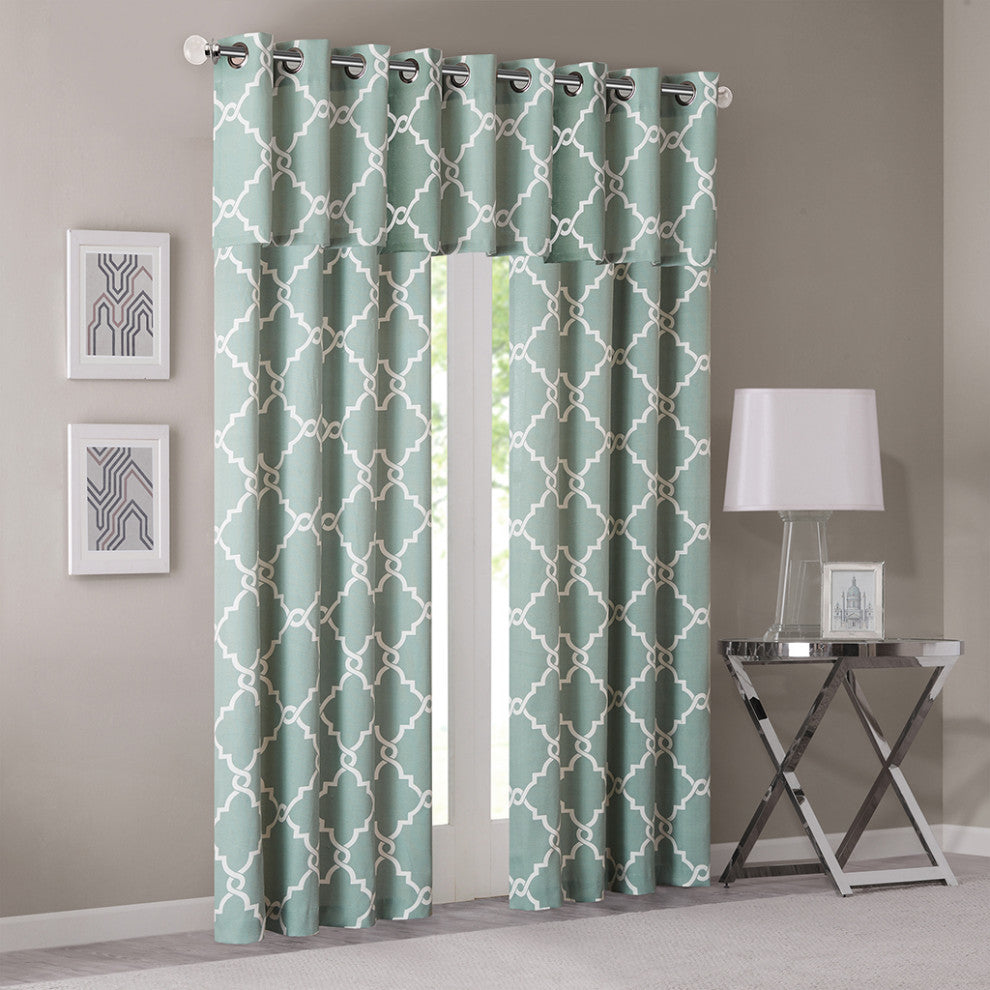 Madison Park Saratoga Fretwork Print Grommet Top Window Valance, Seafoam