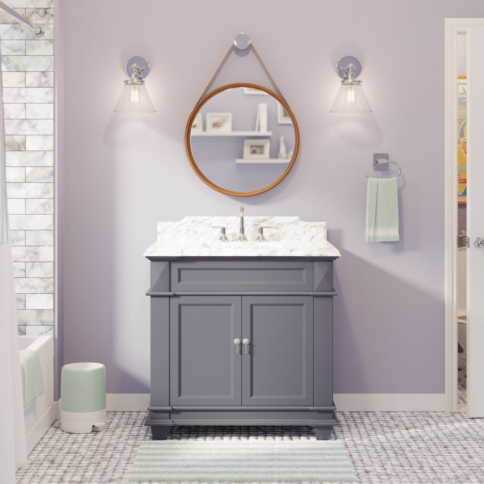 Elizabeth 36" Bathroom Vanity, Marine Gray, Carrara Marble