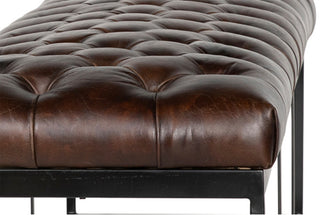 Tufted Leather and Iron Bench