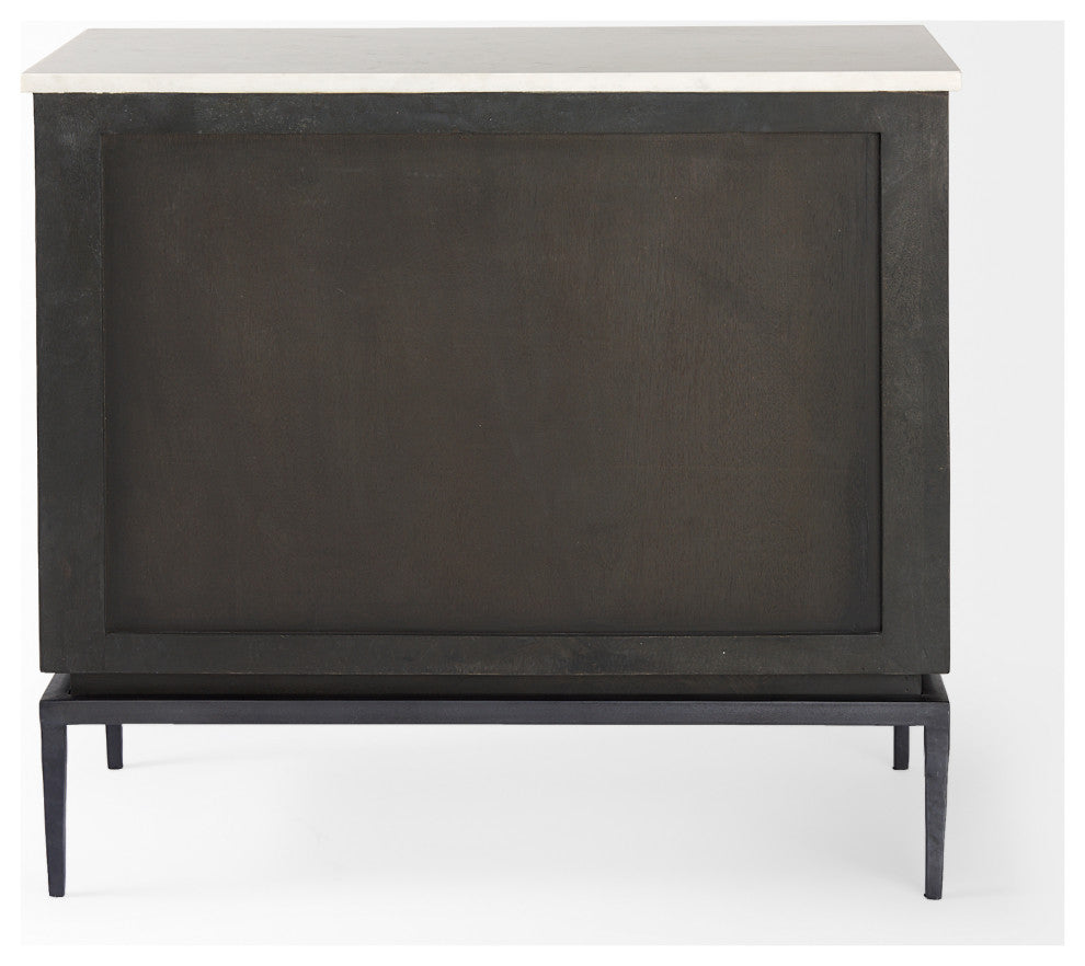 Divina Black-Brown Wood, White Marble Top and Black Metal Base Accent Cabinet