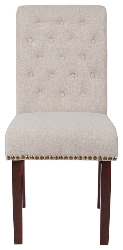 HERCULES Series Beige Fabric Parsons Chair - Rolled Back,  Walnut Finish