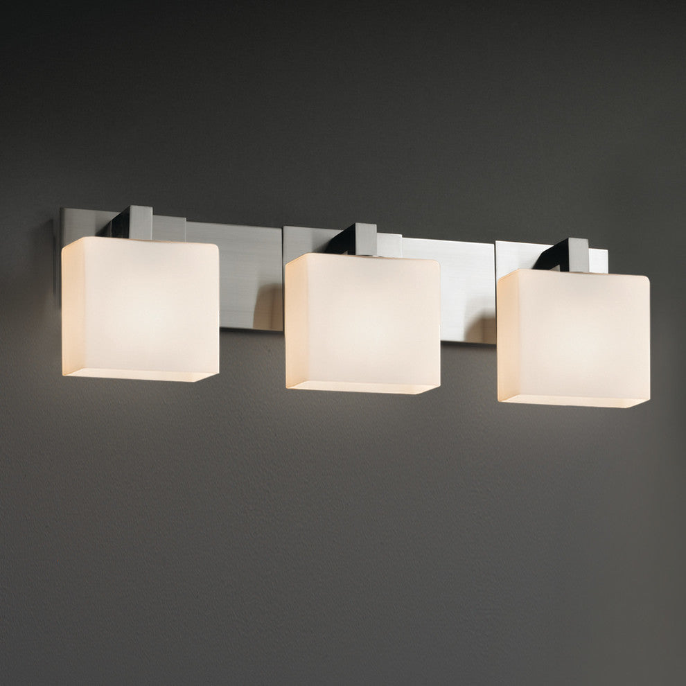 Fusion Modular 3-Light Bath Bar, Rectangle, Brushed Nickel, Opal Shade