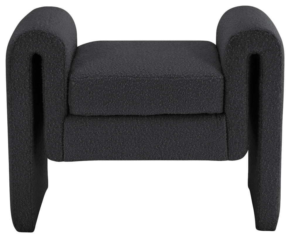 Stylus Boucle Fabric Upholstered Bench, Black, 31.5" Wide